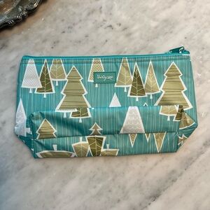 Thirty-One Teal and Olive Tree Print Pouch